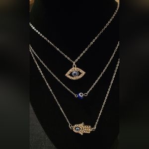 Silver zircon evil eye necklaces